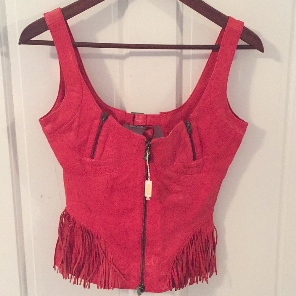 Versace jeans couture red leather top